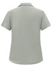 A short-sleeved polo shirt in a muted grey colour, featuring a collar and a simple design with a logo.