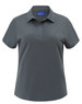 A ladies' short-sleeved polo in dark grey, featuring a collared neckline and a logo on the label.