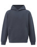 A unisex premium fleece oversized hoodie in a navy blue shade, featuring a hood and a front pocket.