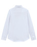 A white ladies' long-sleeve shirt made from a cotton blend, featuring a button-down collar and back yoke.