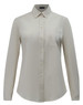 A ladies' long-sleeve shirt in a light beige cotton blend with a button-down front and a chest pocket.