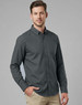 A men's long-sleeve smart casual shirt in dark grey, featuring a collar and a button-up front. It has a logo.
