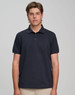 A men's ultrafine cotton pique polo in dark navy, featuring a collar and short sleeves, with a logo on the chest.