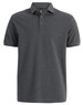 A men's ultrafine cotton pique polo in charcoal grey with a collar and three buttons, featuring a logo.