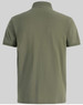 A men's ultrafine cotton pique polo in olive green, featuring a classic polo collar and a logo on the back.