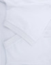 A white men's ultrafine cotton pique polo shirt featuring a collar and button placket, with a logo present.