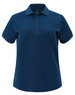 A blue ladies ultrafine cotton pique polo featuring a classic collar and five button placket, with a logo.