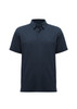 A navy blue short sleeve polo shirt featuring a collar and a logo.
