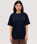 A navy blue t-shirt with a relaxed fit, featuring a simple design and a logo on the side.