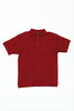 A red polo shirt featuring a collar and short sleeves, displayed flat against a white background.