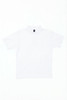 A white polo shirt featuring a collar and short sleeves, with a small logo on the chest.