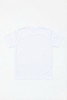 A white youth tee featuring a curved neckline and a subtle logo on the side. Ideal for active wear.