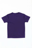 A purple youth tee featuring a classic design and a branding logo on the back. Suitable for sports or casual wear.