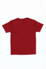 A red youth core tee featuring a simple design and a logo on the back. Suitable for casual or sports wear.