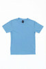 A blue youth core tee with a round neck and short sleeves, featuring a logo.
