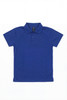 A blue Youth Core Polo featuring a classic collar and short sleeves. The shirt has a branded label.