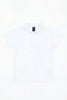 A white polo shirt featuring a classic collar and short sleeves, with a logo on the chest area.