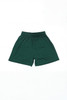 Green sports shorts featuring an elastic waistband and a logo. Ideal for a variety of athletic activities.