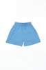 Light blue sports shorts featuring an elastic waistband and a logo. Perfect for active youth wear.