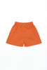 An orange pair of sports shorts with an elastic waistband. The shorts have no visible logos or branding.
