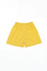 Youth sports shorts in bright yellow, featuring an elastic waistband and a simple design. Includes a logo.