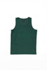 A green youth singlet with a classic tank top design, featuring a brand logo on the label.
