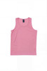 A pink youth singlet with a simple design and a logo at the neckline. Suitable for sports and casual wear.