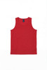 A red singlet featuring a crew neck design and a label on the interior. It has a plain style and no visible logos.
