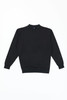A black jumper with long sleeves and a round neckline, featuring a logo on the front.