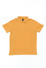 A short-sleeved polo shirt in a vibrant yellow colour with a collar and three-button placket, featuring a logo.