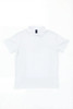 A white polo shirt with a collar and short sleeves, featuring a logo on the left side.