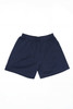 Navy sports shorts with an elastic waistband and a logo. Ideal for active wear.