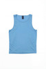 A light blue singlet with a round neckline. It has a label and features a logo.