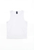 A white singlet featuring a round neckline and a brand logo at the label.