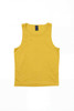 A plain yellow singlet featuring a logo. The fabric appears smooth and lightweight.