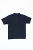 A navy polo shirt with a collar and short sleeves. The shirt features a branding logo.