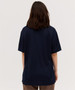 A navy blue polo shirt with a relaxed fit, featuring a logo on the back.