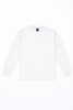 A long sleeve tee in white featuring a round neckline and a logo on the label.