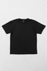 A black singlet T-shirt with a round neckline and short sleeves, featuring a logo.
