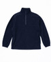 A navy polar fleece 1/4 zip jacket with long sleeves and a zip collar, featuring a logo on the chest.