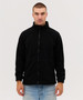 A black fleece jacket with a full zip and a high collar, featuring a logo.