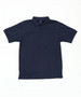 A navy blue polo shirt with a collar and a logo. The shirt has short sleeves and a standard fit.