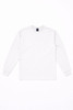 A white long sleeve T-shirt featuring a logo on the front. The shirt has a classic fit and ribbed cuffs.