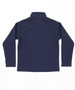 A navy softshell jacket with a high collar and back seam detailing. It features a logo on the fabric.