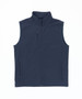 A navy blue softshell vest with a high collar and two zippered pockets on the front. Features a logo.