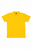 A yellow polo shirt with a collar, featuring short sleeves and a logo.