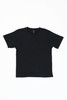 A black t-shirt featuring a simple design and a tag inside the collar. The shirt is displayed flat.
