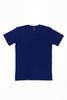A navy blue T-shirt with a flat design, featuring a label on the inside neck and no visible branding on the front.