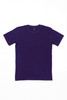 A plain purple t-shirt with a crew neck and short sleeves, featuring a logo on the inside label.