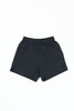 A pair of black running shorts featuring an elastic waistband and side pockets. The shorts have a logo branding.